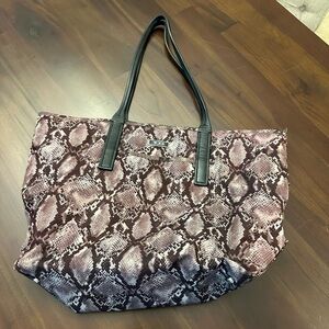 TUMI Voyageur Snake Print Nylon Black Leather Straps Large Logo Tote